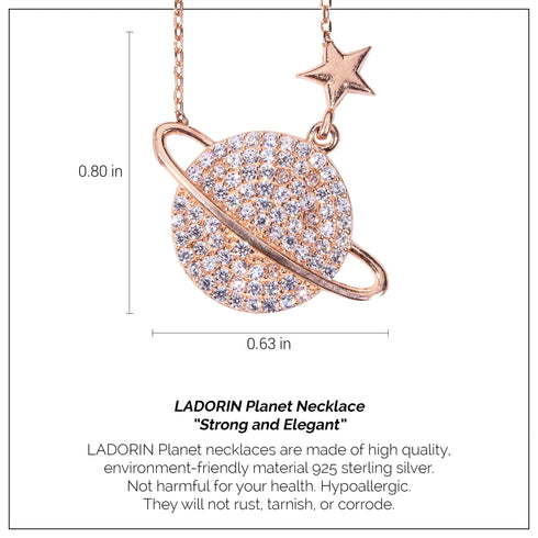 LADORIN Planet Necklace - 925 Sterling Silver Necklace with Special Wooden Gift Box